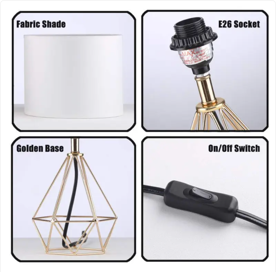Elegant Crystal Diamond Table Lamp – Modern Fabric Shade Bedside Light