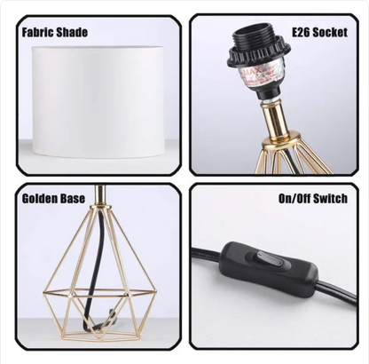Elegant Crystal Diamond Table Lamp – Modern Fabric Shade Bedside Light
