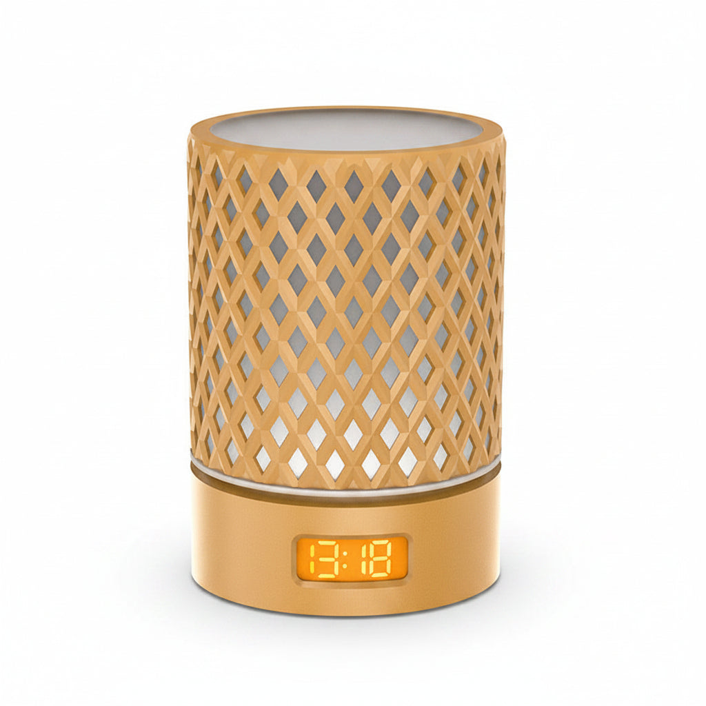 Decorative lamp with lattice design on a white background