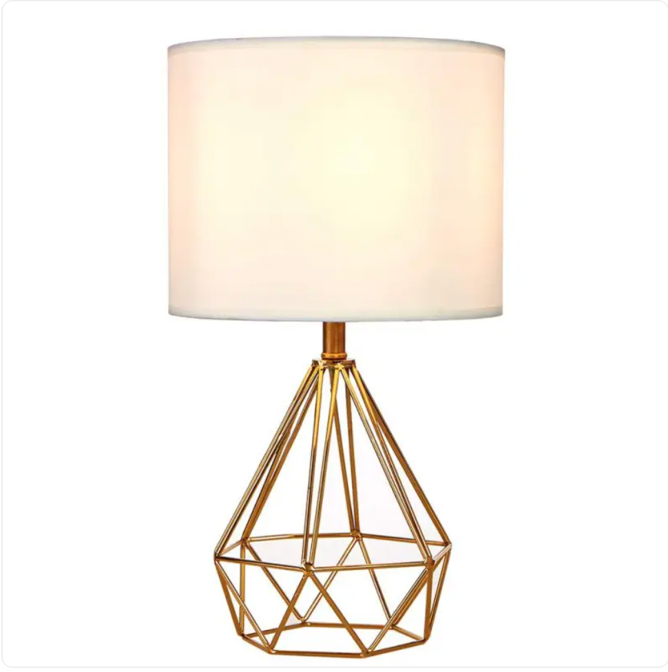 Elegant Crystal Diamond Table Lamp – Modern Fabric Shade Bedside Light