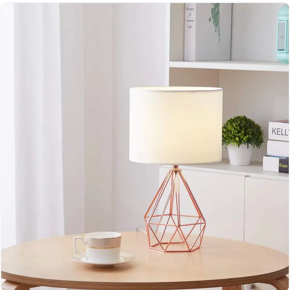 Elegant Crystal Diamond Table Lamp – Modern Fabric Shade Bedside Light
