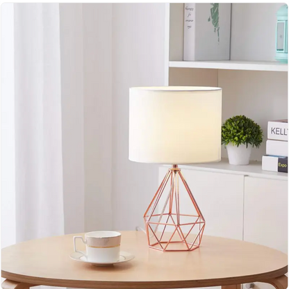 Elegant Crystal Diamond Table Lamp – Modern Fabric Shade Bedside Light