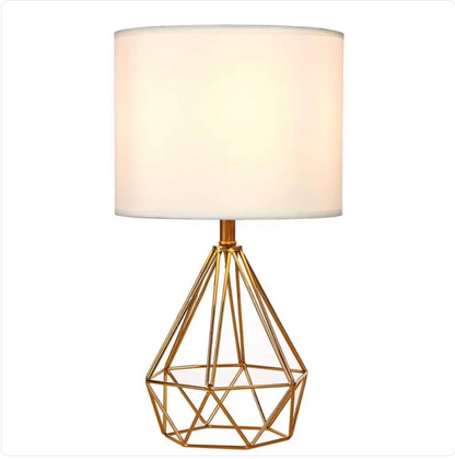 Elegant Crystal Diamond Table Lamp – Modern Fabric Shade Bedside Light