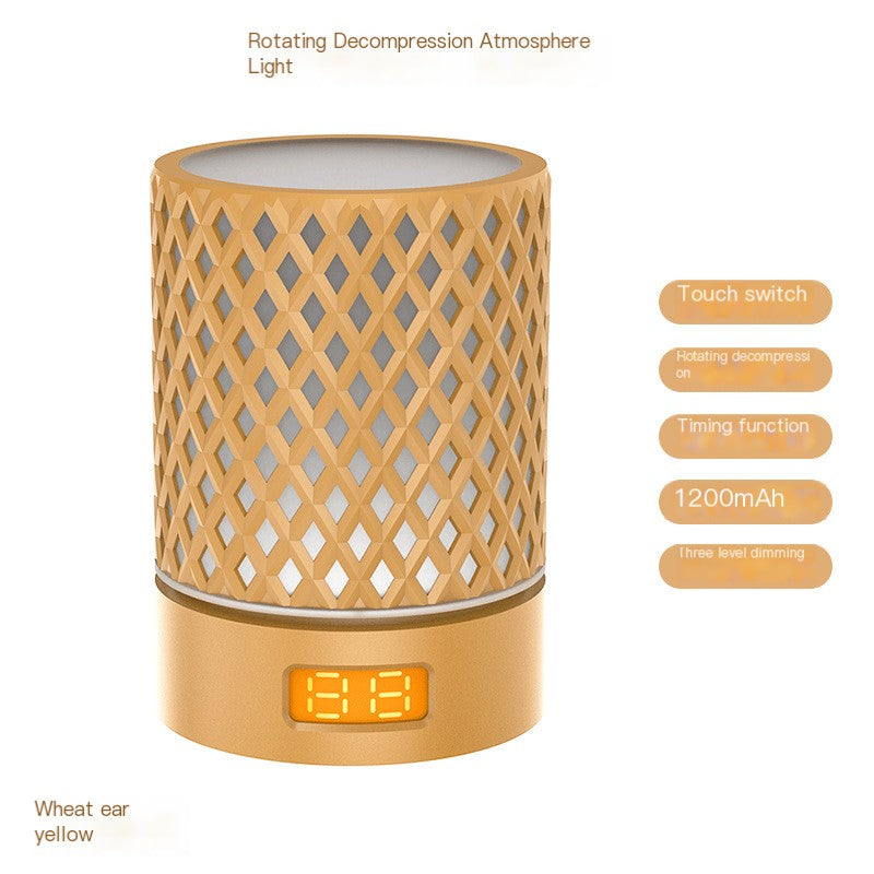 Decorative lamp with lattice design and digital display on a white background
